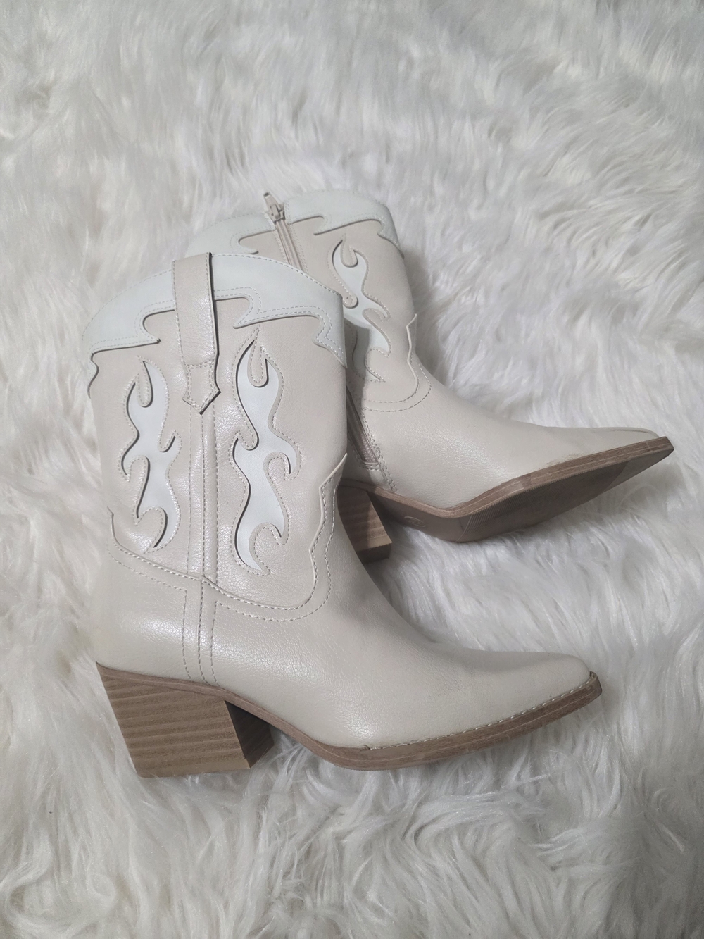 Women's Cream Western Ankle Boots - Contemporary Cowboy Style